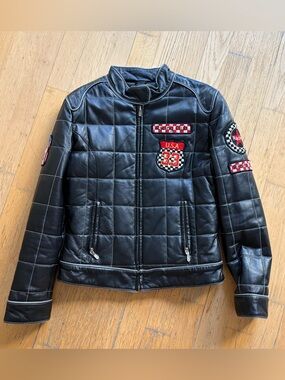 Vintage Black Quilted Leather Racing Jacket Size Small